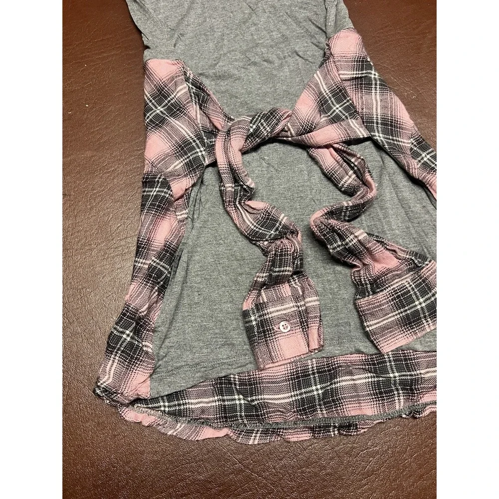 Justice Grey w/ Faux Pink Black‎ Flannel Shirt Tie Dress Sz. 7